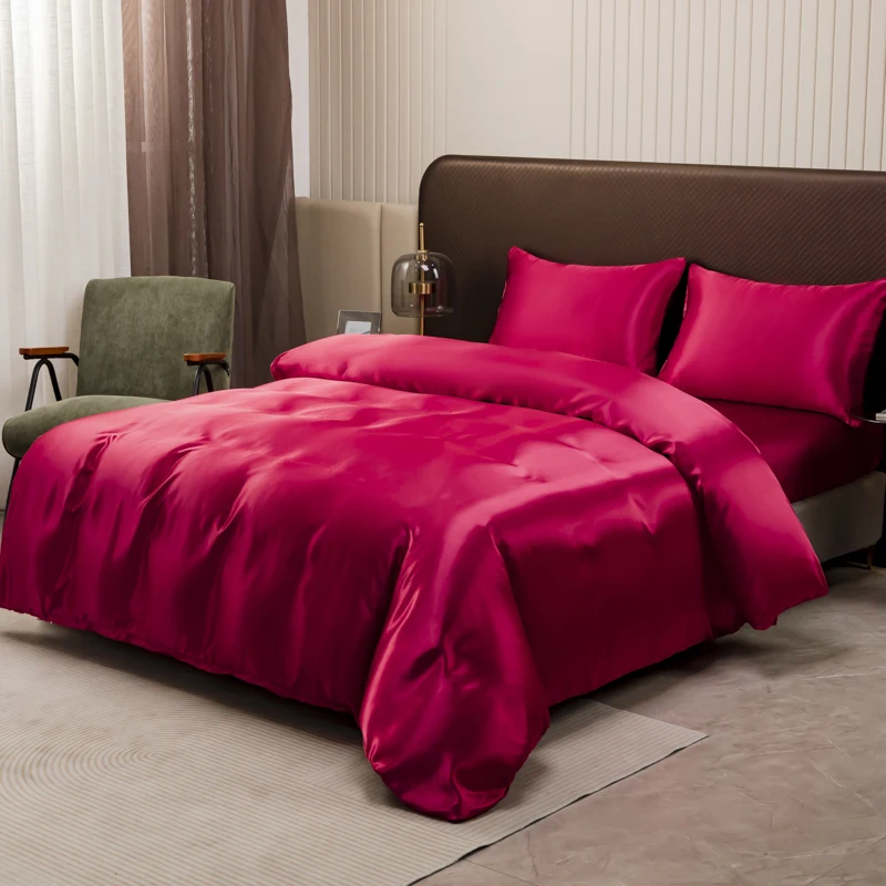 Black Luxury Ice Silk Bedding Set Satin Silky Duvet Cover Set With Pillowcase High-End Home Textiles Solid Color Bed Cover Sets Black Luxury Ice Silk Bedding Set Satin Silky Duvet Cover Set With Pillowcase High-End Home Textiles Solid Color Bed Cover Sets - Image 8