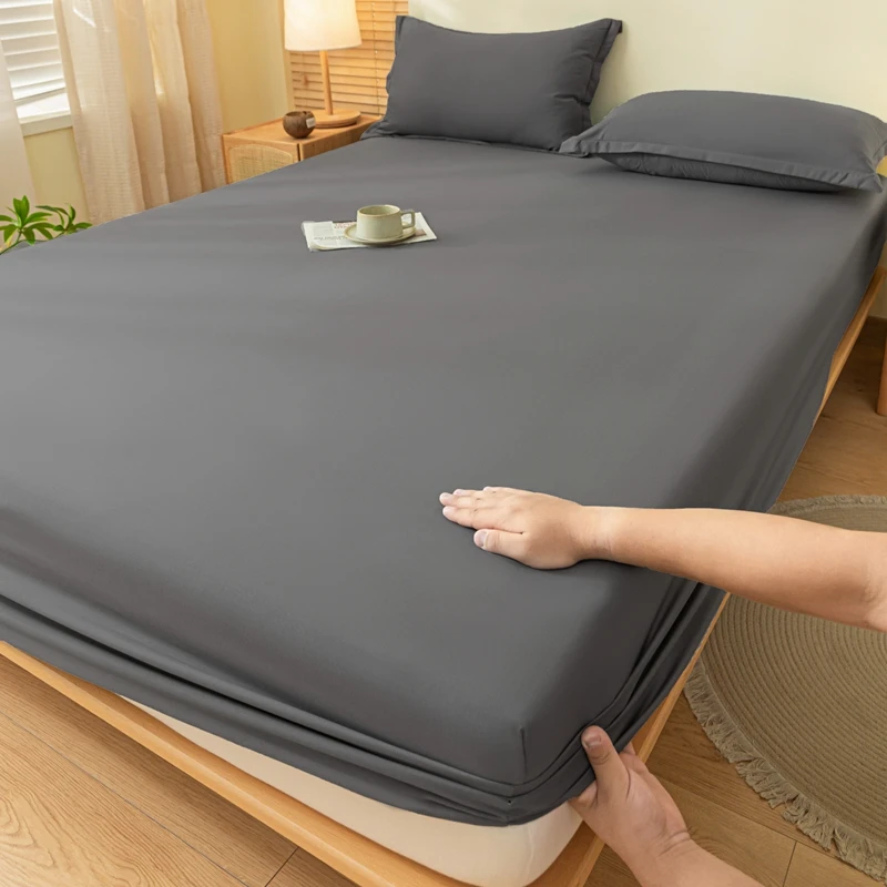 1Pc Skin-Friendly Bed Cover With Elastic Solid Color Brushed Bed Sheet Single/Queen/King Fitted Bedsheet (Without Pillowcase) 1Pc Skin-Friendly Bed Cover With Elastic Solid Color Brushed Bed Sheet Single/Queen/King Fitted Bedsheet (Without Pillowcase) - Image 7