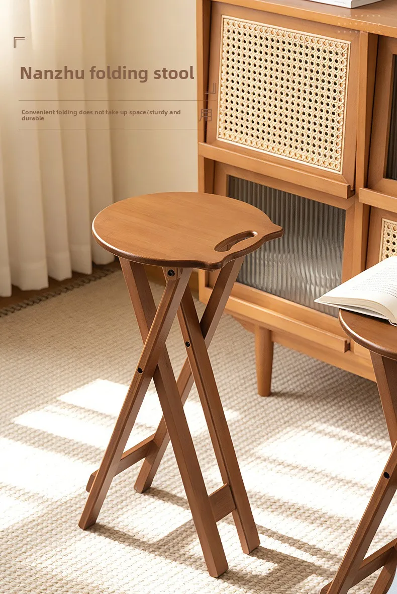 Retro Style Bamboo Folding Stool, Household Foldable Round Stool, Foldable High Stool, Bar Stool, Restaurant Dining Stool Retro Style Bamboo Folding Stool, Household Foldable Round Stool, Foldable High Stool, Bar Stool, Restaurant Dining Stool - Image 9