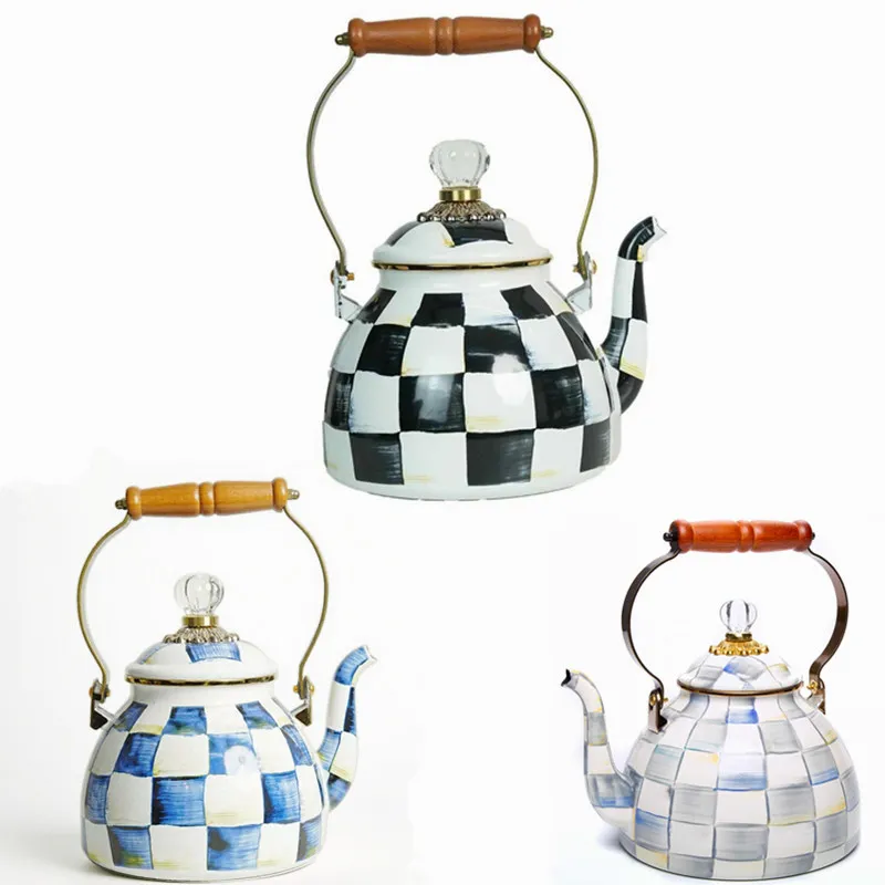 2,5 Quart Emaille Teekanne – Vintage Teekessel Mit Griff Für Herd, Tee Und Kaffee Emaille Teekanne