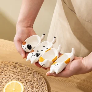 Ceramic Cat Dishes Dipping Plate Kitty Shaped Mini Sauce Dish Side Small Bowl Home Diningware Kitchen Table Decorative Cat Bowl