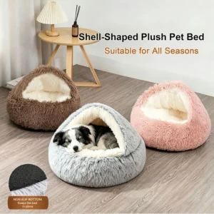 Gemütliche Katzenbetten, Hundematratzen, warme, weiche Plüsch-Haustierbetten, muschelförmige, halbgeschlossene Katzenschlafnester für kleine Hunde und Kätzchen