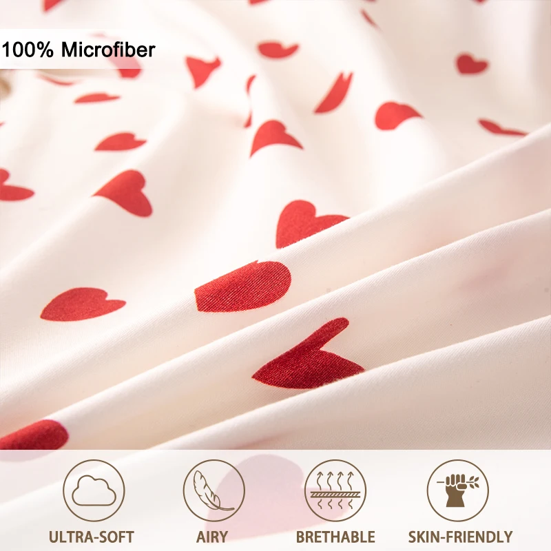 3Pcs/Set Small Red Heart Printed Duvet Cover Set(1 Duvet Cover &Amp; 2 Pillowcase)Soft And Skin-Friendly Duvet Cover Bedding Set For 3Pcs/Set Small Red Heart Printed Duvet Cover Set(1 Duvet Cover &Amp; 2 Pillowcase)Soft And Skin-Friendly Duvet Cover Bedding Set For - Image 4
