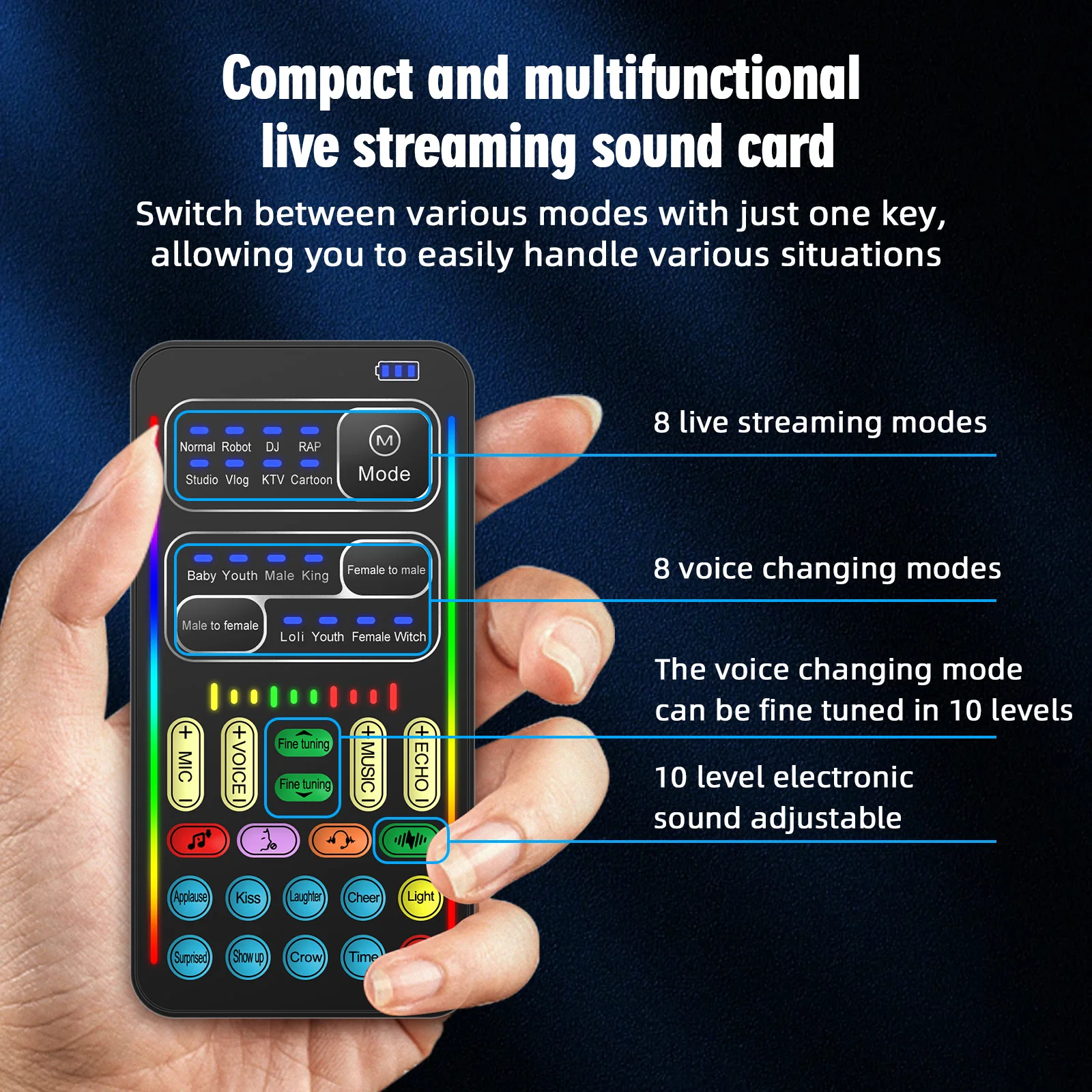 I9 Sprachverzerrer Mit Kopfhörer Und Mikrofon – Mini-Soundkarte Mit Bluetooth Für Live-Streaming, Gaming &Amp; Sprach-Effekte I9 Sprachverzerrer Mit Kopfhörer Und Mikrofon – Mini-Soundkarte Mit Bluetooth Für Live-Streaming, Gaming &Amp; Sprach-Effekte - Image 2