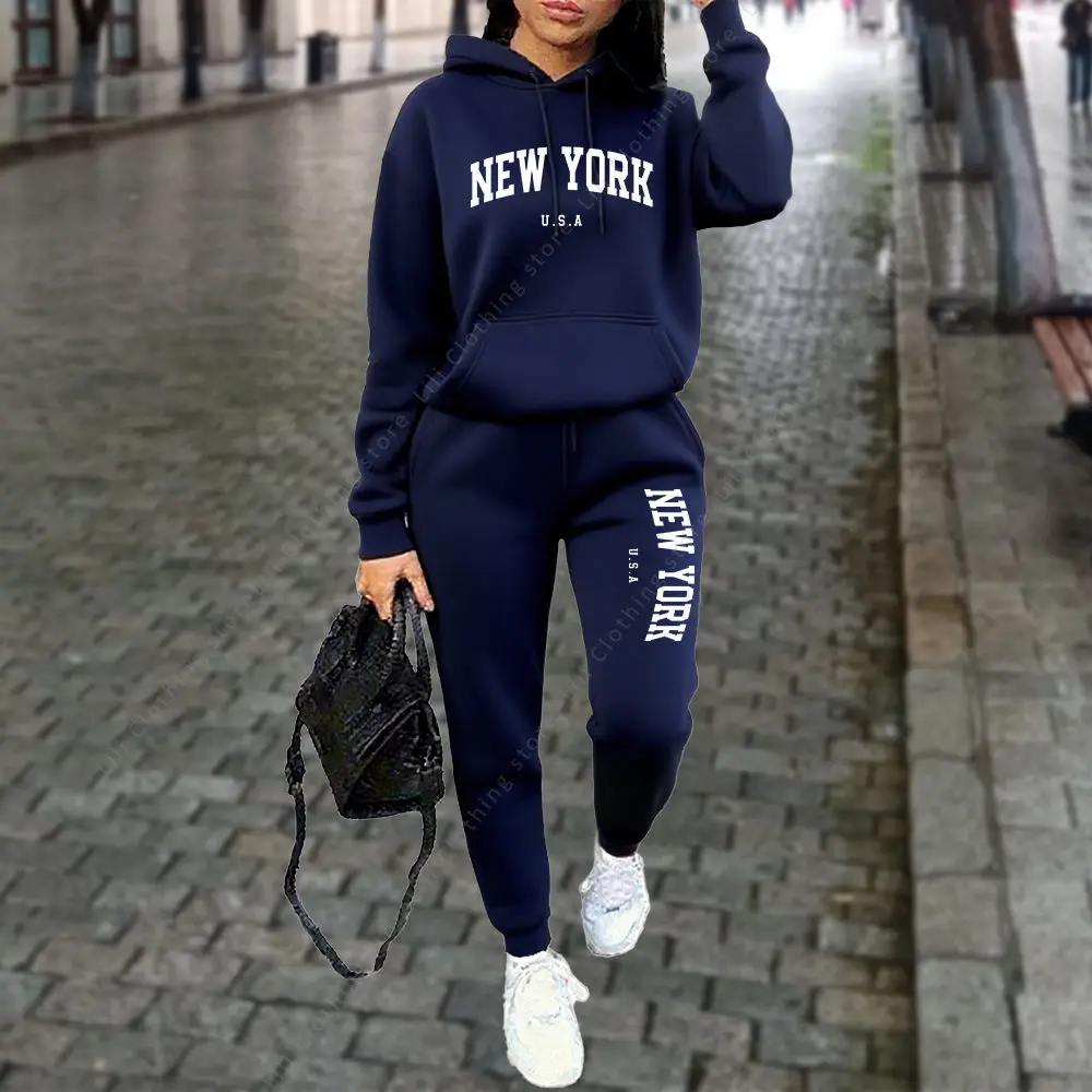 New York Frauen Trainingsanzug Herbst Winter Hoodies Hosen 2Pcs Anzug Sport Jogging Straße Hohe Qualität Kleidung Frauen Hosen Sets New York Frauen Trainingsanzug Herbst Winter Hoodies Hosen 2Pcs Anzug Sport Jogging Straße Hohe Qualität Kleidung Frauen Hosen Sets - Image 2
