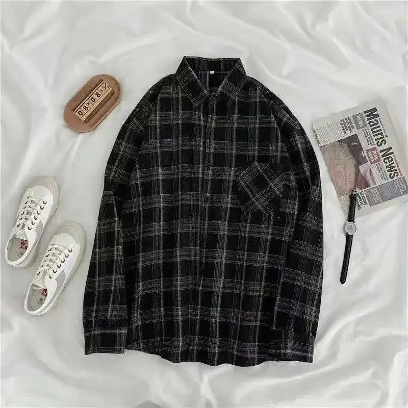 Vintage Plaid Shirts Frauen Herbst Langarm Oversize Button Up Hemd Koreanische Mode Casual Herbst Outwear Tops Blusas Mujer Vintage Plaid Shirts Frauen Herbst Langarm Oversize Button Up Hemd Koreanische Mode Casual Herbst Outwear Tops Blusas Mujer - Image 4