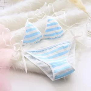 Blau-weiß gestreiftes Set mit Schnürriemen zweiteiliges Damen-Dessous-Set, BH-Set, sexy