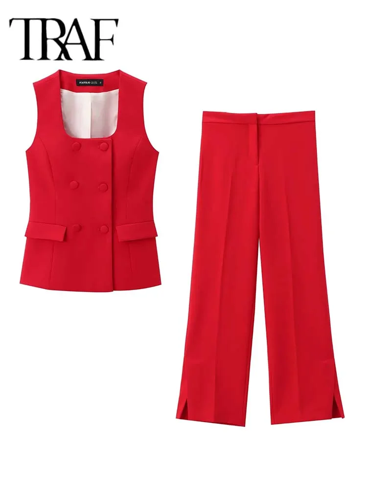 Frauen 2-Teiliges Set Neue Mode Büro Weste Top + Split Gerade Bein Hosen Frauen Anzug Formale Zwei Stück Set Frauen Outfit Frauen 2-Teiliges Set Neue Mode Büro Weste Top + Split Gerade Bein Hosen Frauen Anzug Formale Zwei Stück Set Frauen Outfit - Image 3
