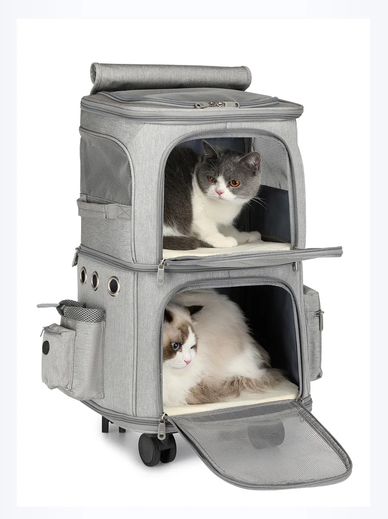 2-In-1 Rolling Pet Carrier Double Compartment Foldable Cat Stroller Large Breathable Travel Carrier For 2 Cats, Airline Approved 2-In-1 Rolling Pet Carrier Double Compartment Foldable Cat Stroller Large Breathable Travel Carrier For 2 Cats, Airline Approved - Image 17