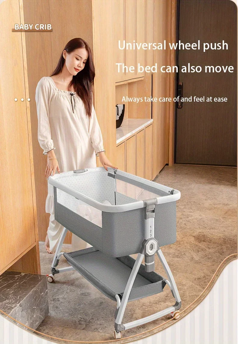 Babybett, Tragbares Spleißen, Wiegenbett, Faltbares Höhenverstellbares Spleißen Und Bewegliche Schaukel Am Bett, Wiegenbett Babybett, Tragbares Spleißen, Wiegenbett, Faltbares Höhenverstellbares Spleißen Und Bewegliche Schaukel Am Bett, Wiegenbett - Image 6