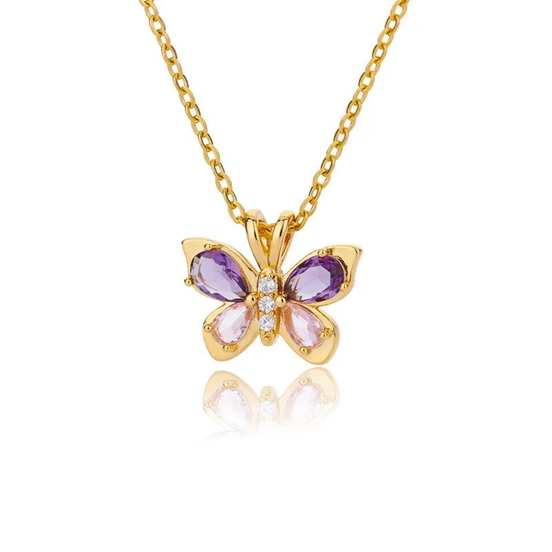 Elegante Schmetterlings-Anhänger-Halskette Mit Eingelegtem Lila-Rosa Zirkon-Kristall, Zierliche Schlüsselbeinkette, Modische Accessoires Für Den Täglichen Gebrauch Von Frauen Elegante Schmetterlings-Anhänger-Halskette Mit Eingelegtem Lila-Rosa Zirkon-Kristall, Zierliche Schlüsselbeinkette, Modische Accessoires Für Den Täglichen Gebrauch Von Frauen - Image 9