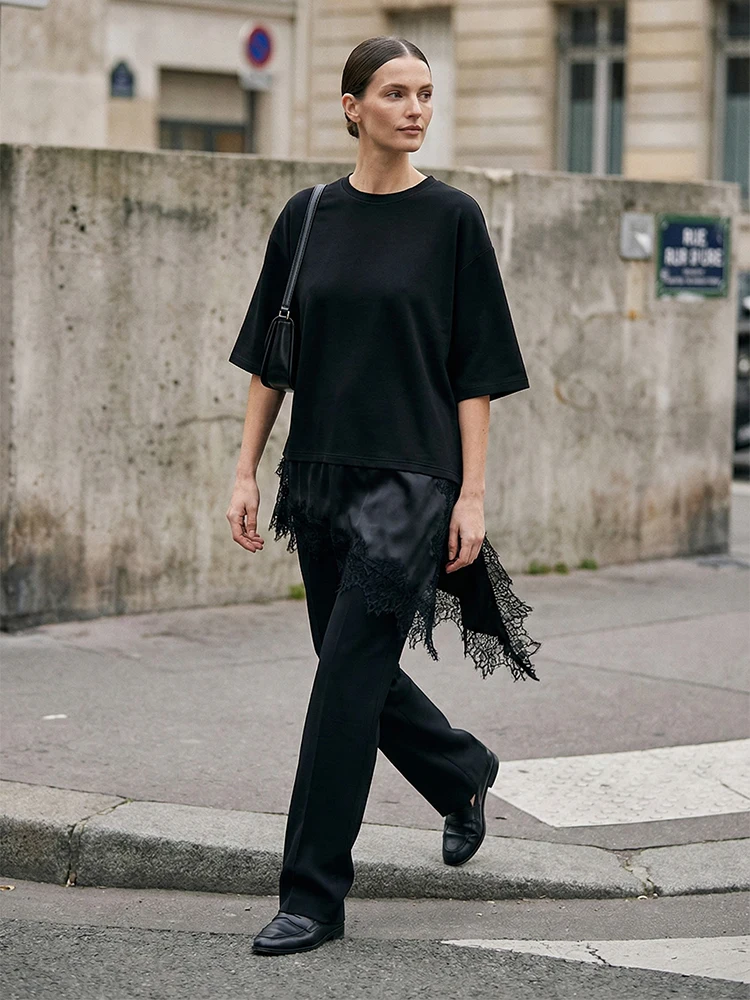 Willshela Frauen Fashion Solid Spitze Patchwork Asymmetrische Hemd Vintage Oansatz Halbarm Weibliche Chic Dame Bluse Willshela Frauen Fashion Solid Spitze Patchwork Asymmetrische Hemd Vintage Oansatz Halbarm Weibliche Chic Dame Bluse - Image 2