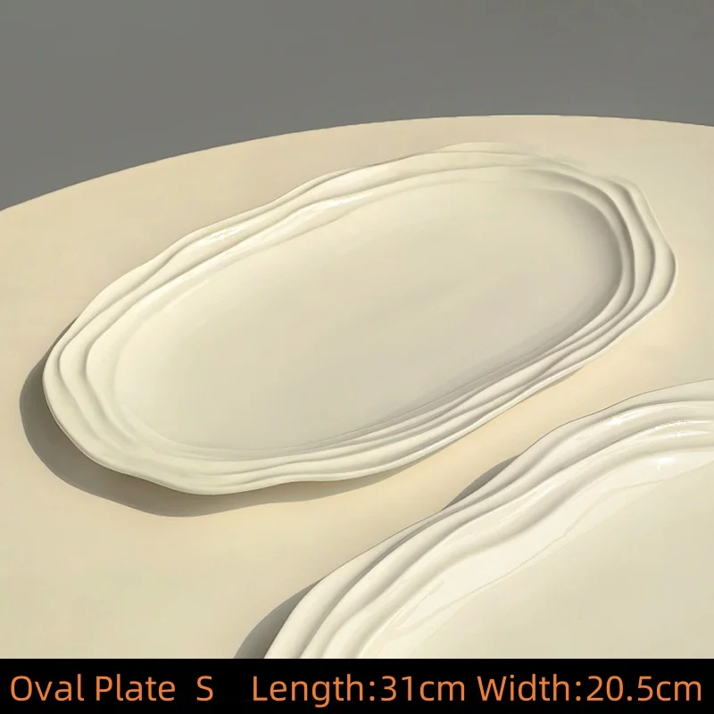 Ovale Keramikteller Mit Französischem Wellenmuster – 12/10/8-Zoll-Geschirr Für Zuhause, Frühstück, Suppe, Snacks Und Desserts Ovale Keramikteller Mit Französischem Wellenmuster – 12/10/8-Zoll-Geschirr Für Zuhause, Frühstück, Suppe, Snacks Und Desserts - Image 4