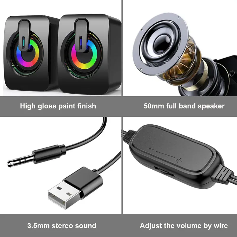 Pc-Lautsprecher Mit Hifi-Stereo, Usb, Mikrofon &Amp; Led-Beleuchtung – Kabelgebundene Soundbox Für Desktop-Computer Pc-Lautsprecher Mit Hifi-Stereo, Usb, Mikrofon &Amp; Led-Beleuchtung – Kabelgebundene Soundbox Für Desktop-Computer - Image 6