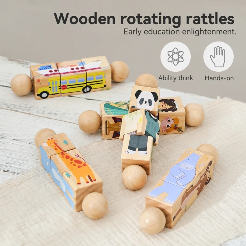 Baby Wooden Rotating Jigsaw Puzzle Hand Bell Toy Montessori Educational Sensory Cognition Toys Wooden Music Rattle Toy Baby Gift Baby Wooden Rotating Jigsaw Puzzle Hand Bell Toy Montessori Educational Sensory Cognition Toys Wooden Music Rattle Toy Baby Gift - Image 2