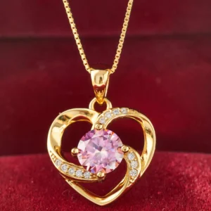 Vergoldete 1 CT Moissanit-Anhänger-Halskette für Frauen, klassischer Herz-Anhänger, Hochzeitsschmuck, 925er Sterlingsilber, GRA-Moissanit