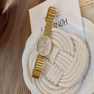 1 Stück neue modische Damenuhr mit goldenem Armband, Vintage- und Luxus-Ins-Stil, elegante und vielseitige Quarzuhr für Damen