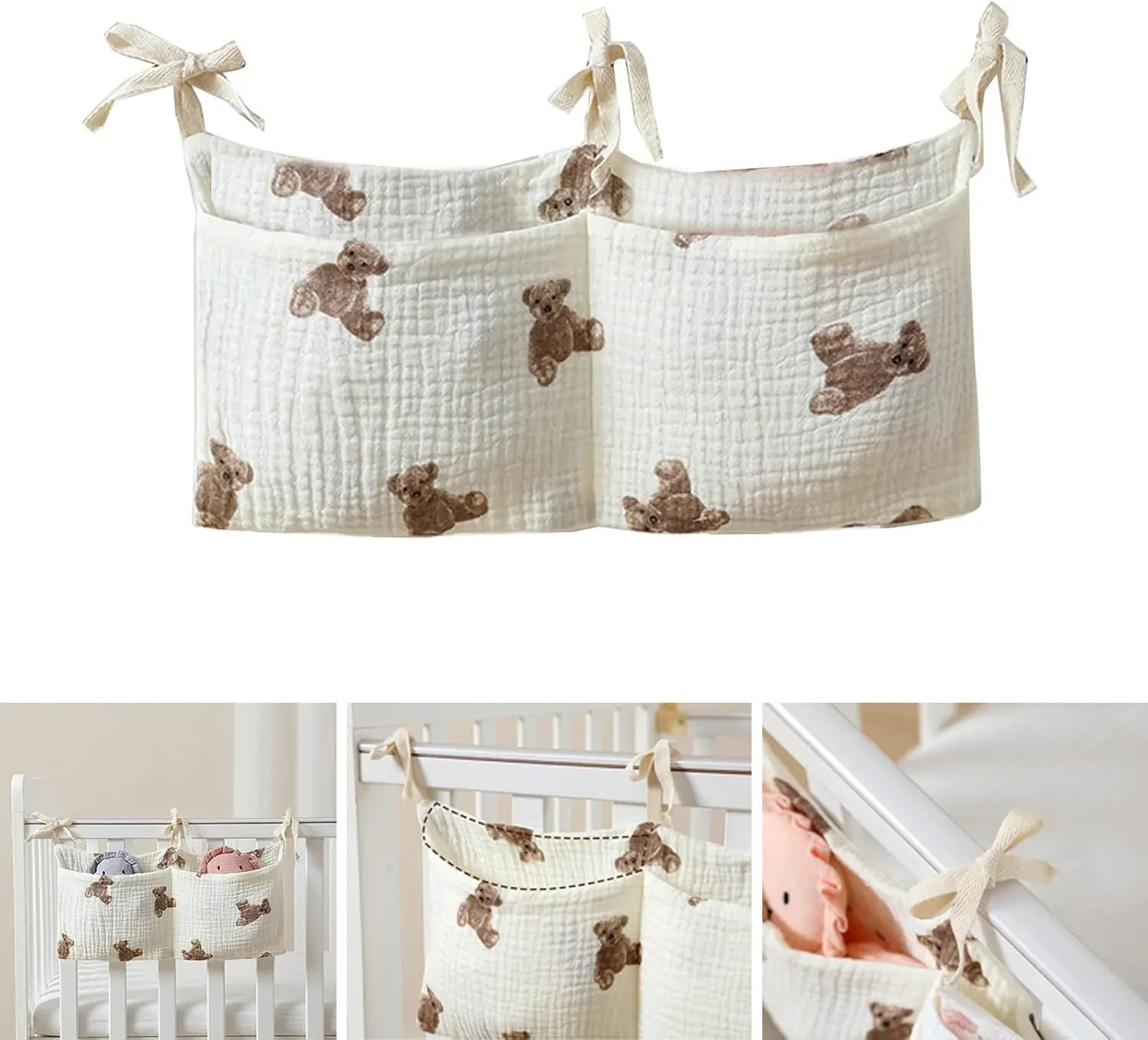 Babybett-Organizer, Kinderbett, Caddy, Bett, Aufbewahrungstasche, 2 Taschen, Nachttisch, Hängende Windel, Kinderzimmer, Spielzeug, Tasche, Windeln, Kinderwagen, Organisieren Babybett-Organizer, Kinderbett, Caddy, Bett, Aufbewahrungstasche, 2 Taschen, Nachttisch, Hängende Windel, Kinderzimmer, Spielzeug, Tasche, Windeln, Kinderwagen, Organisieren - Image 3