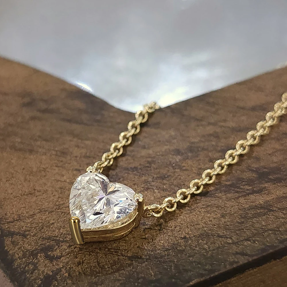 Zertifizierte 1–3 Karat Herzschliff-Moissanit-Anhänger-Halsketten Für Damen, S925-Silber Vergoldet, Solitär-Lab-Diamant-Halskette Aus 18 Karat Gold Zertifizierte 1–3 Karat Herzschliff-Moissanit-Anhänger-Halsketten Für Damen, S925-Silber Vergoldet, Solitär-Lab-Diamant-Halskette Aus 18 Karat Gold - Image 3