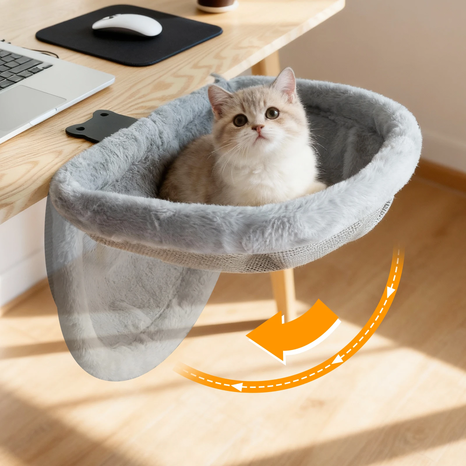 Cat Desk Bed One-Click Folding Sunken Design Space-Saving Semi-Circular Cat Desk Hammock Perch For Home Office Indoor Cats Cat Desk Bed One-Click Folding Sunken Design Space-Saving Semi-Circular Cat Desk Hammock Perch For Home Office Indoor Cats - Image 2