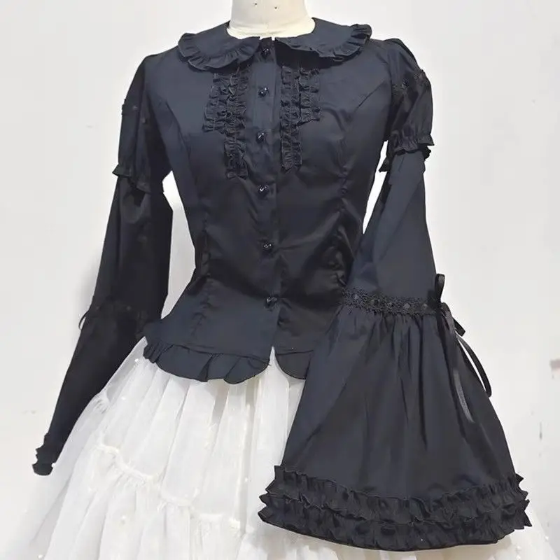Lolita Peter Pan Kragen Bluse Damen Jk Kawaii Shirt Japanische Spitze Patch Abnehmbare Langarm Y2K Ästhetische Rüschen Blusas Lolita Peter Pan Kragen Bluse Damen Jk Kawaii Shirt Japanische Spitze Patch Abnehmbare Langarm Y2K Ästhetische Rüschen Blusas - Image 8