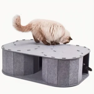 Großes Filz-Haustiernest-Katzenbett - Abnehmbares Kratzbrett und Spielzeug für Kleine und Mittelgroße Haustiere