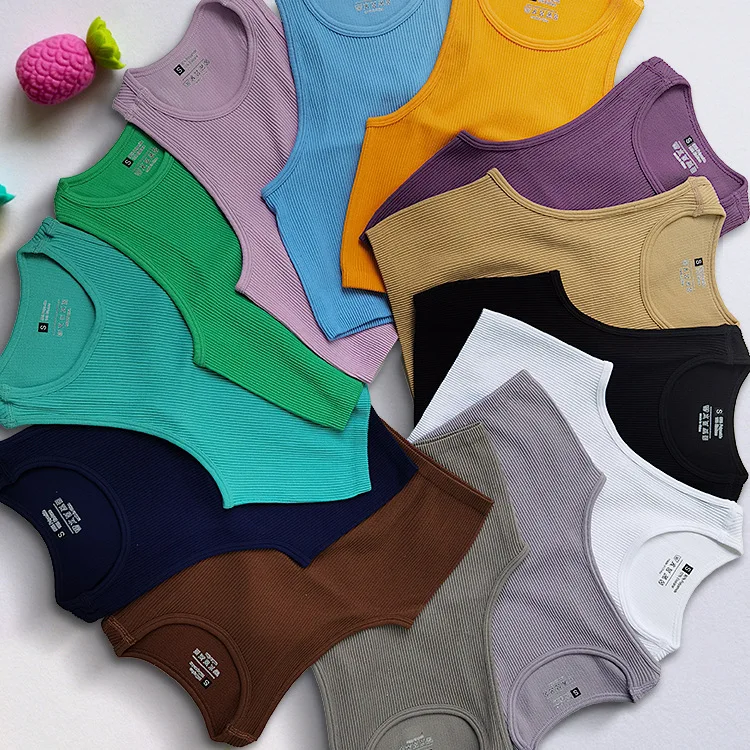 Crop Top Frauen Solide Basic T-Shirts Weste Nahtlose Streetwear Elastische Rippens Trick Ärmellose Lässige Tanktops Weiblich Crop Top Frauen Solide Basic T-Shirts Weste Nahtlose Streetwear Elastische Rippens Trick Ärmellose Lässige Tanktops Weiblich