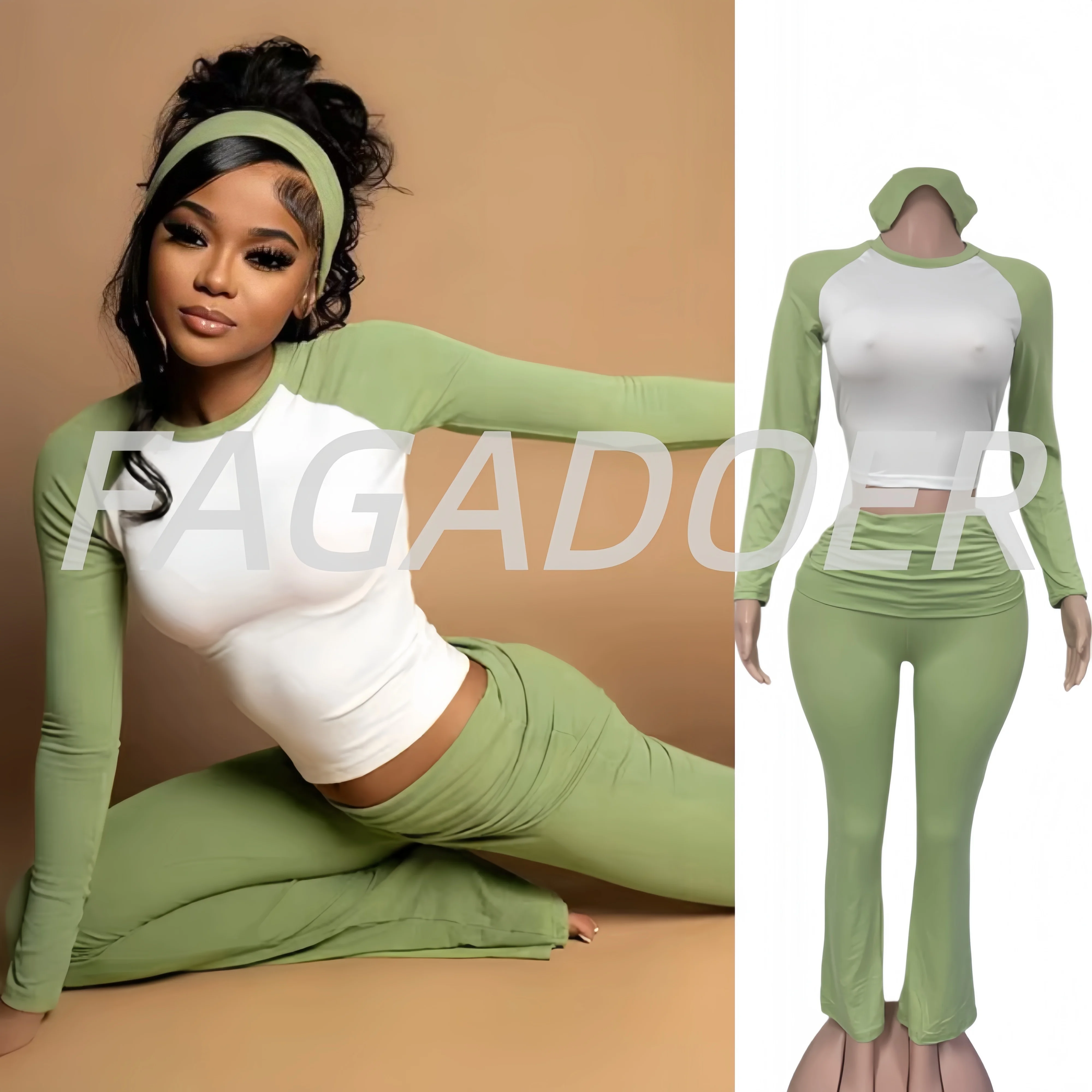Fagadoer Lässiges 2-Teiliges Set Für Damen, Langärmeliges Rundhals-T-Shirt Und Hose Mit Hoher Taille, Passende Trainingsanzüge, Weibliche Sportbekleidung Fagadoer Lässiges 2-Teiliges Set Für Damen, Langärmeliges Rundhals-T-Shirt Und Hose Mit Hoher Taille, Passende Trainingsanzüge, Weibliche Sportbekleidung - Image 3