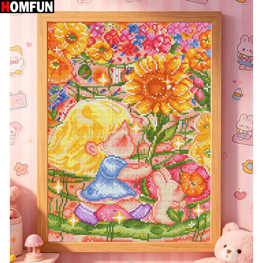 Homfun 5D Diamantbild Sonnenblumen-Mädchen – Vollquadratische Harzsteine Für Diy-Diamantstickerei Und Kreative Wandkunst Diamantbild