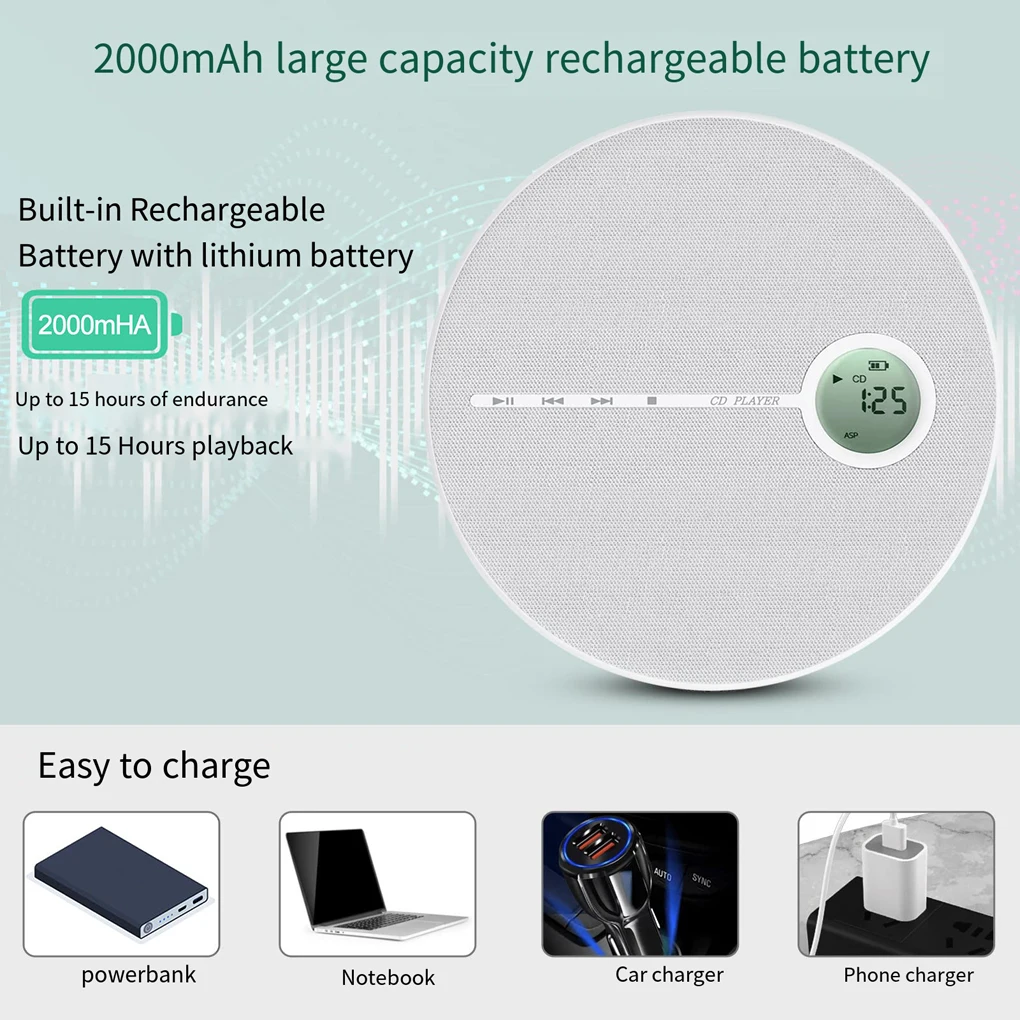 Tragbarer Walkman-Cd-Player Mit Bluetooth, Wiederaufladbar, Lautsprecher &Amp; Usb – Discman Mit Kabelloser Übertragung Tragbarer Walkman-Cd-Player Mit Bluetooth, Wiederaufladbar, Lautsprecher &Amp; Usb – Discman Mit Kabelloser Übertragung - Image 5