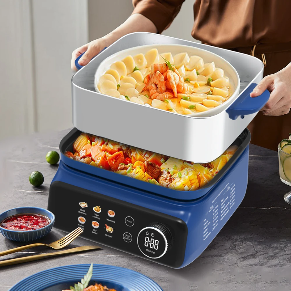 Küchen-Dampfgarer Mit 2 Ebenen Aus Edelstahl, Multifunktional Und Elektrisch Küchen-Dampfgarer Mit 2 Ebenen Aus Edelstahl, Multifunktional Und Elektrisch