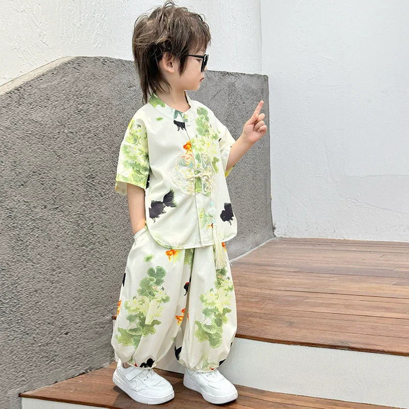 Fashion Baby Tang Costume Tops Pants Two-Piece Set Boy Outfit Casual Children'S Sets Summer Tweens Boys Hanfu Suit Kids Clothing Fashion Baby Tang Costume Tops Pants Two-Piece Set Boy Outfit Casual Children'S Sets Summer Tweens Boys Hanfu Suit Kids Clothing - Image 25