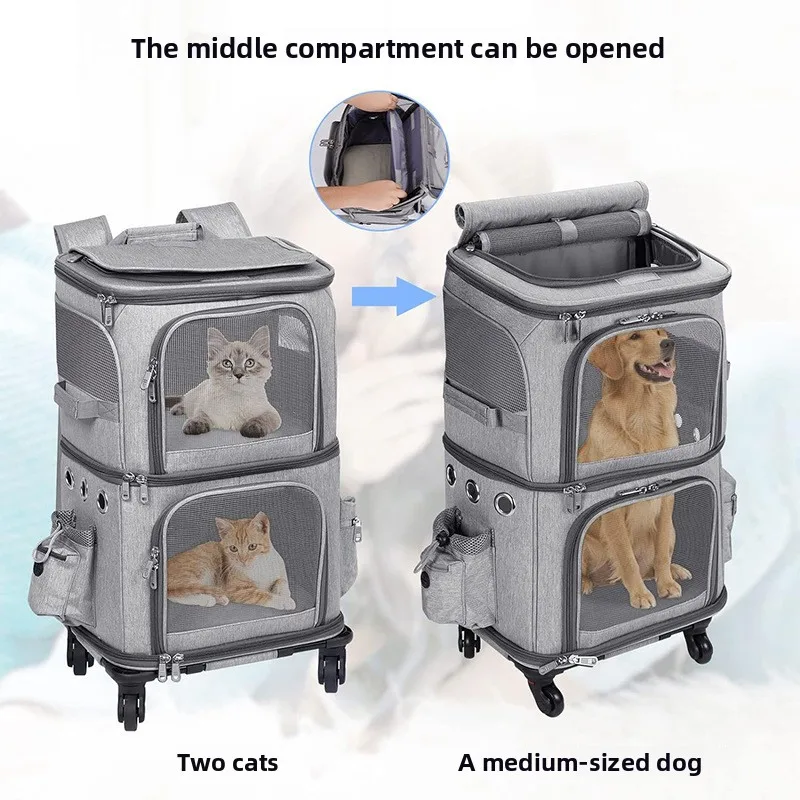 2-In-1 Rolling Pet Carrier Double Compartment Foldable Cat Stroller Large Breathable Travel Carrier For 2 Cats, Airline Approved 2-In-1 Rolling Pet Carrier Double Compartment Foldable Cat Stroller Large Breathable Travel Carrier For 2 Cats, Airline Approved - Image 40