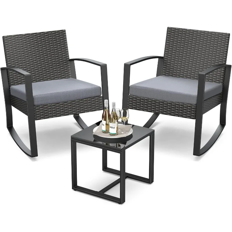3-Teiliges Gartenmöbel-Set Schaukel-Bistro-Set Outdoor-Rattan-Sitzgruppe Mit Kaffeetisch Für Garten Balkon Hinterhof Poolbereich 3-Teiliges Gartenmöbel-Set Schaukel-Bistro-Set Outdoor-Rattan-Sitzgruppe Mit Kaffeetisch Für Garten Balkon Hinterhof Poolbereich