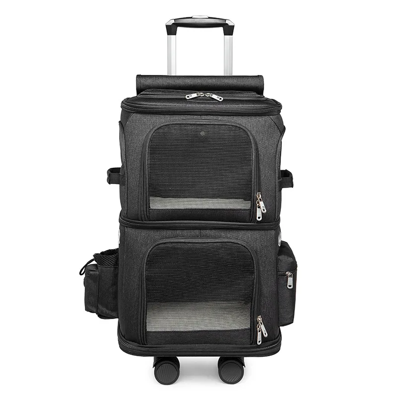 2-In-1 Rolling Pet Carrier Double Compartment Foldable Cat Stroller Large Breathable Travel Carrier For 2 Cats, Airline Approved 2-In-1 Rolling Pet Carrier Double Compartment Foldable Cat Stroller Large Breathable Travel Carrier For 2 Cats, Airline Approved - Image 7