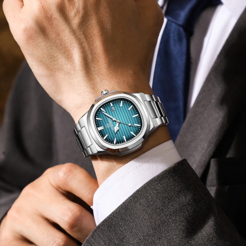 Luxuriöse Quadratische Herren-Armbanduhr, Elegant, Wasserdicht, Leuchtend, Mit Datumsanzeige, Edelstahl, Quarzuhren Für Herren, Weihnachtsgeschenk + Box Reloj Luxuriöse Quadratische Herren-Armbanduhr, Elegant, Wasserdicht, Leuchtend, Mit Datumsanzeige, Edelstahl, Quarzuhren Für Herren, Weihnachtsgeschenk + Box Reloj - Image 2