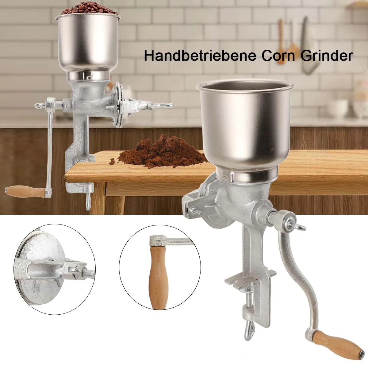 Manuelle Getreidemühle Aus Edelstahl Für Mais, Erdnüsse Und Kaffeebohnen Mit Handkurbel Und Tischklemm-Design Für Den Heimgebrauch Manuelle Getreidemühle Aus Edelstahl Für Mais, Erdnüsse Und Kaffeebohnen Mit Handkurbel Und Tischklemm-Design Für Den Heimgebrauch - Image 2