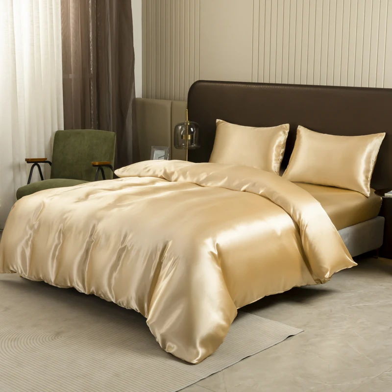 Black Luxury Ice Silk Bedding Set Satin Silky Duvet Cover Set With Pillowcase High-End Home Textiles Solid Color Bed Cover Sets Black Luxury Ice Silk Bedding Set Satin Silky Duvet Cover Set With Pillowcase High-End Home Textiles Solid Color Bed Cover Sets - Image 9