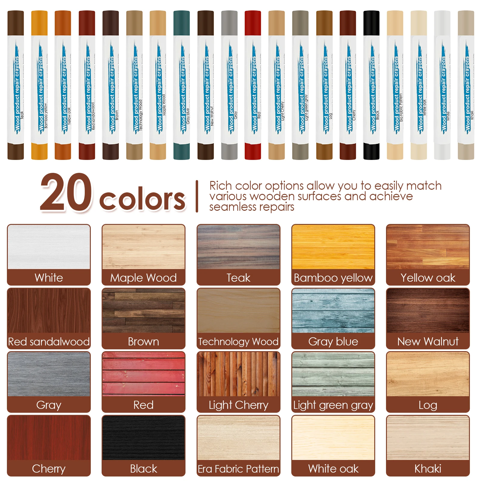 20-Farben-Möbelfüller Für Möbel, Ausbesserungen Und Reparaturen, Holzstiftmarker Zum Entfernen Von Kratzern, Löchern, Laminat 20-Farben-Möbelfüller Für Möbel, Ausbesserungen Und Reparaturen, Holzstiftmarker Zum Entfernen Von Kratzern, Löchern, Laminat - Image 2