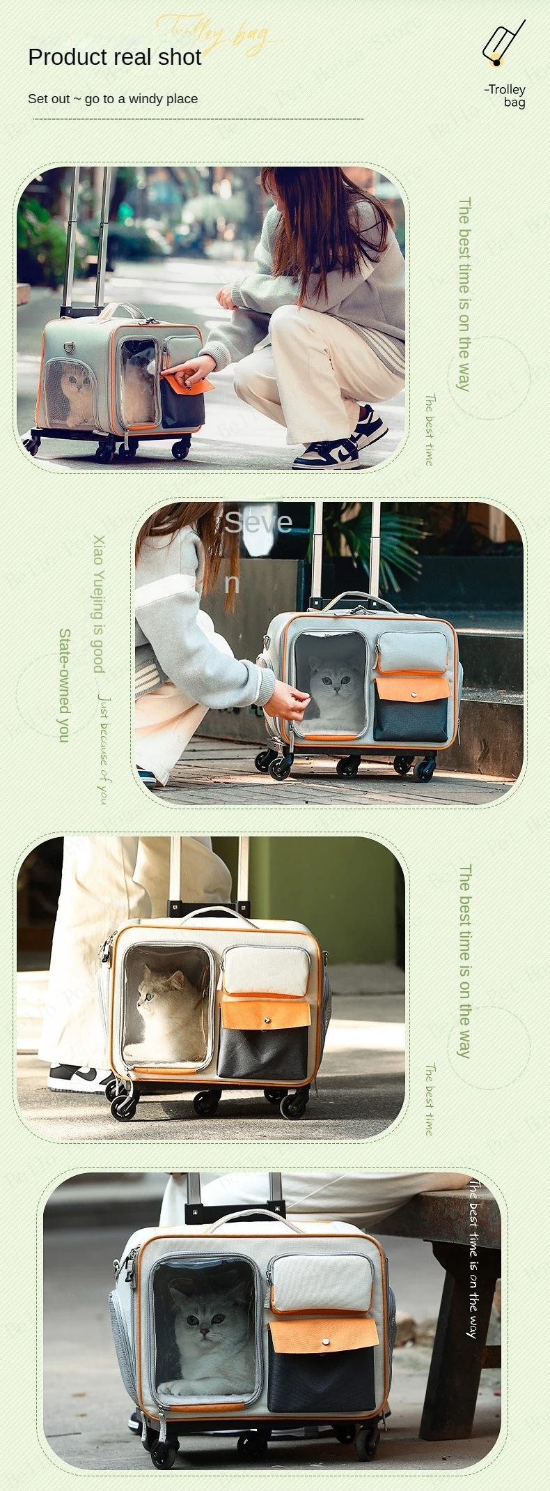 Cat Carrier Bag Pet Trolley Case Small Dog Luggage Bags Portable Cat Backpack Pushable Shoulder/Portable/Diagonal Bag Detachable Cat Carrier Bag Pet Trolley Case Small Dog Luggage Bags Portable Cat Backpack Pushable Shoulder/Portable/Diagonal Bag Detachable - Image 24