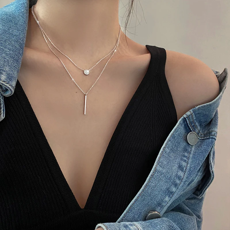 Beliebte Modische Halskette Aus 925Er Sterlingsilber Mit Doppellagigem Anhänger Für Damen, Schlüsselbeinkette, Luxuriöser Schmuck, Choker, Geschenk Beliebte Modische Halskette Aus 925Er Sterlingsilber Mit Doppellagigem Anhänger Für Damen, Schlüsselbeinkette, Luxuriöser Schmuck, Choker, Geschenk - Image 4