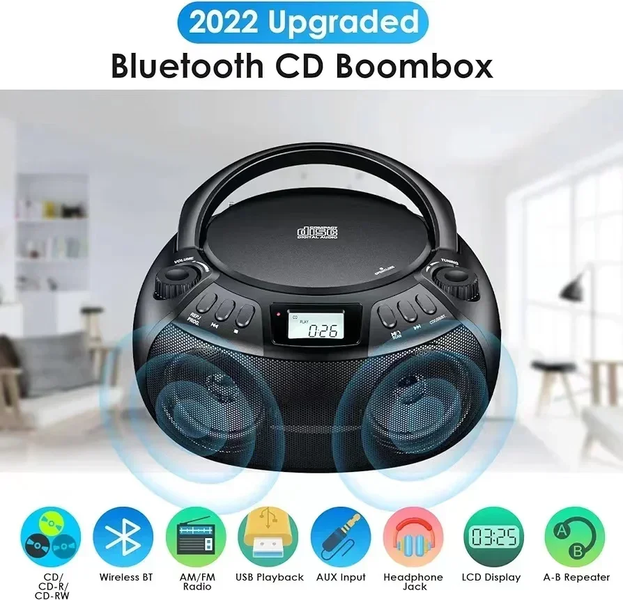 Tragbarer Cd-Player Mit Am/Fm-Radio, Bluetooth, Usb &Amp; Aux – Cd-Boombox Mit Stereolautsprechern Für Cd-R, Cd-Rw &Amp; Mp3 Tragbarer Cd-Player Mit Am/Fm-Radio, Bluetooth, Usb &Amp; Aux – Cd-Boombox Mit Stereolautsprechern Für Cd-R, Cd-Rw &Amp; Mp3 - Image 4