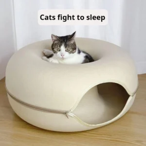 Katzen-Donut-Tunnelbett für drinnen, abnehmbar, waschbar, aus Filz, Katzenhöhle, interaktives Spiel- und Ruhenest, geeignet für Haushalte mit mehreren Katzen