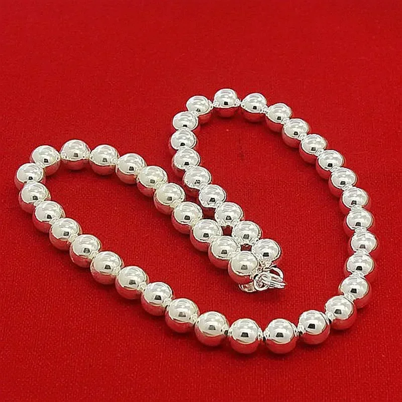 Hot 925 Sterling Silver 4Mm/6Mm/8Mm/10Mm Smooth Beads Ball Chain Necklace For Women Men Fashion Jewelry Wedding Accessories Hot 925 Sterling Silver 4Mm/6Mm/8Mm/10Mm Smooth Beads Ball Chain Necklace For Women Men Fashion Jewelry Wedding Accessories - Image 6
