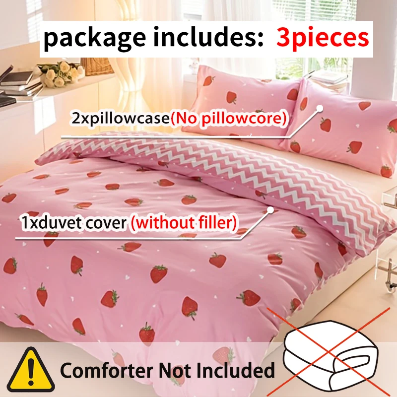 3Pcs/Set Small Strawberry Print Duvet Cover Set(1 Duvet Cover &Amp; 2 Pillowcase)Soft And Skin-Friendly Duvet Cover Bedding Set 3Pcs/Set Small Strawberry Print Duvet Cover Set(1 Duvet Cover &Amp; 2 Pillowcase)Soft And Skin-Friendly Duvet Cover Bedding Set - Image 4
