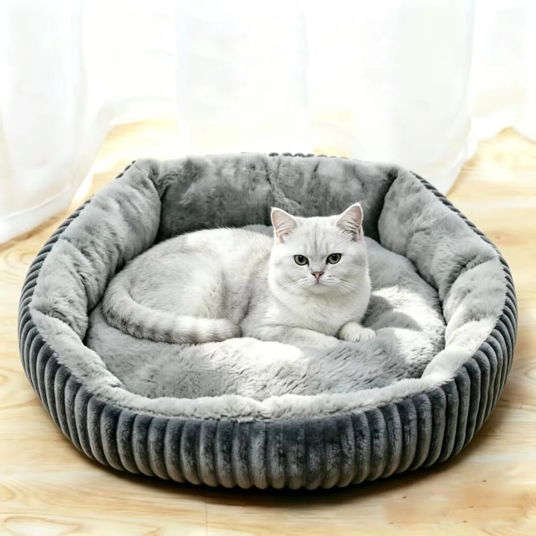 Rundes Cord-Katzenbett, Weiches Und Warmes Haustierbett Rundes Cord-Katzenbett, Weiches Und Warmes Haustierbett - Image 4