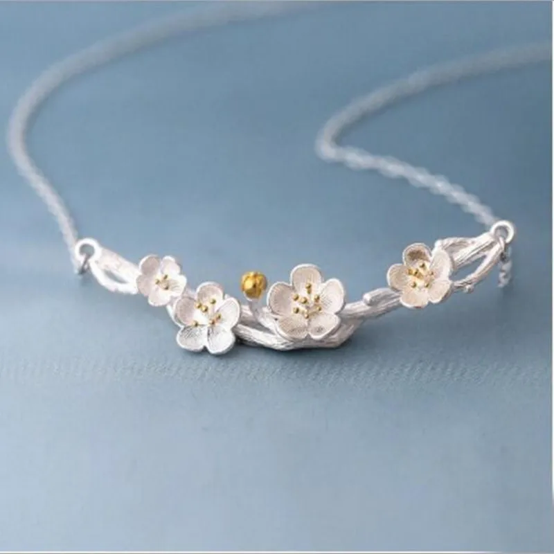 Silberhalsketten, Anhänger Und Halsketten Mit Pflaumenblütenmotiv, Schmuck, Colar De Plata Silberhalsketten, Anhänger Und Halsketten Mit Pflaumenblütenmotiv, Schmuck, Colar De Plata