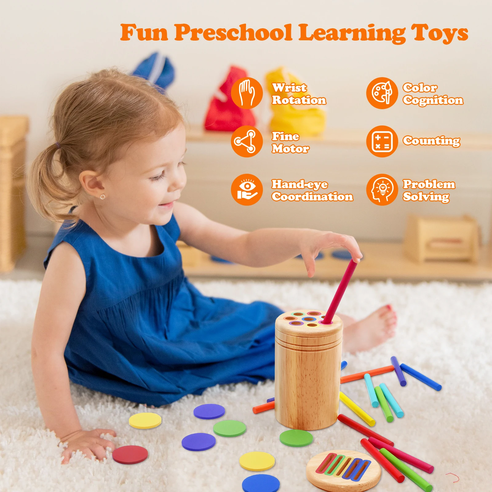 Montessori Wooden Toys Color Sorting Fine Motor Toys Shape Matching Sensory Toys Early Educational Puzzle Toys For Toddlers Montessori Wooden Toys Color Sorting Fine Motor Toys Shape Matching Sensory Toys Early Educational Puzzle Toys For Toddlers - Image 3