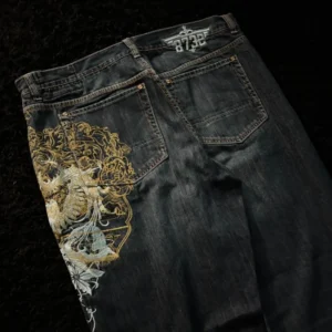 American New Fashion Oversize Pattern Embroidered Baggy Jeans Men Y2K Gothic Harajuku Hip Hop Straight High Waist Wide Leg Pants