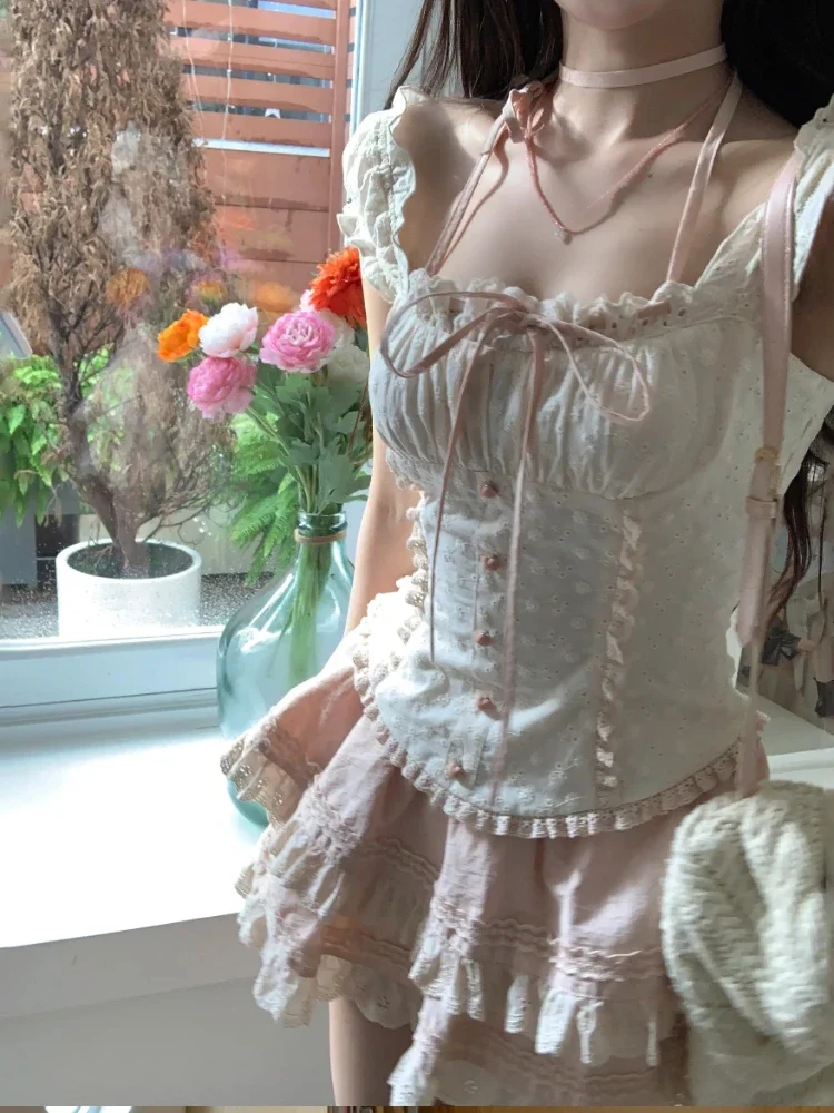 Japanische Kawaii Süße Neue 2-Teiliges Set Frauen Patchwork Lolita Lace Up Vintage Set Weibliche Y2K Prinzessin Mini Rock Anzug Sommer 2025 Japanische Kawaii Süße Neue 2-Teiliges Set Frauen Patchwork Lolita Lace Up Vintage Set Weibliche Y2K Prinzessin Mini Rock Anzug Sommer 2025 - Image 2